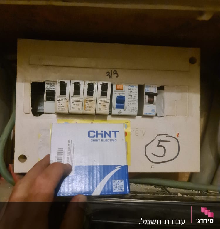 לוח חשמל עם מפסקים ואריזת מוצר חשמל
